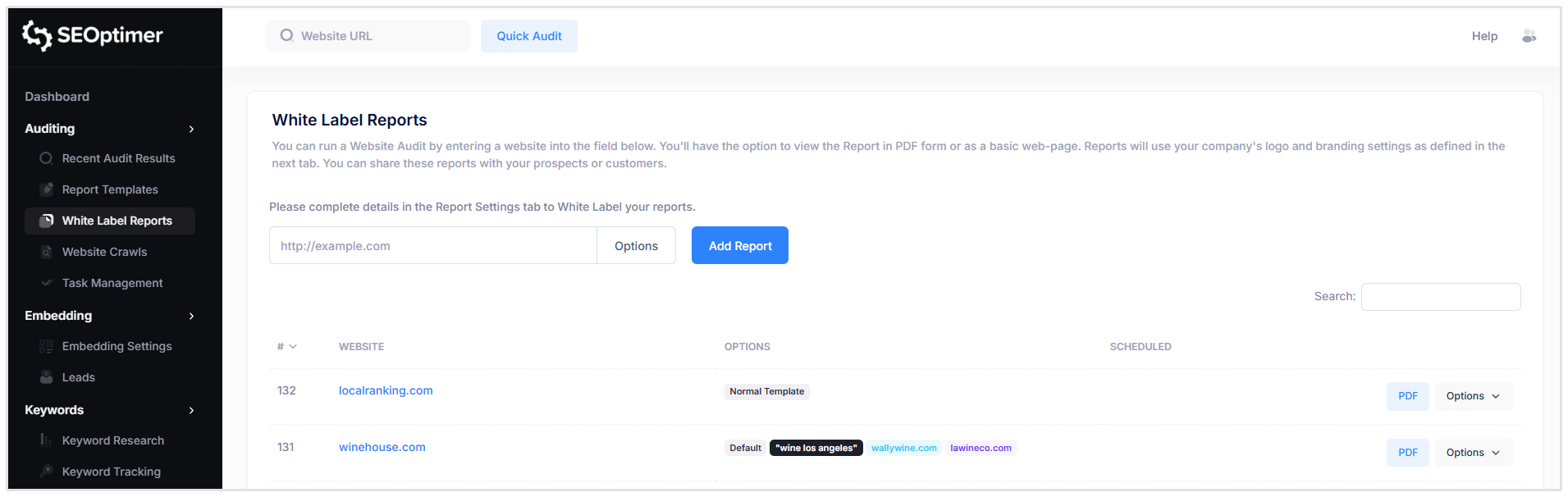 White Label Bericht Dashboard